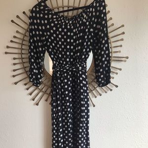 Anthropologie polka dot midi dress with tie